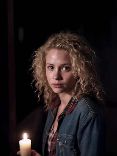 Young Woman Holding A Candle In The Dark