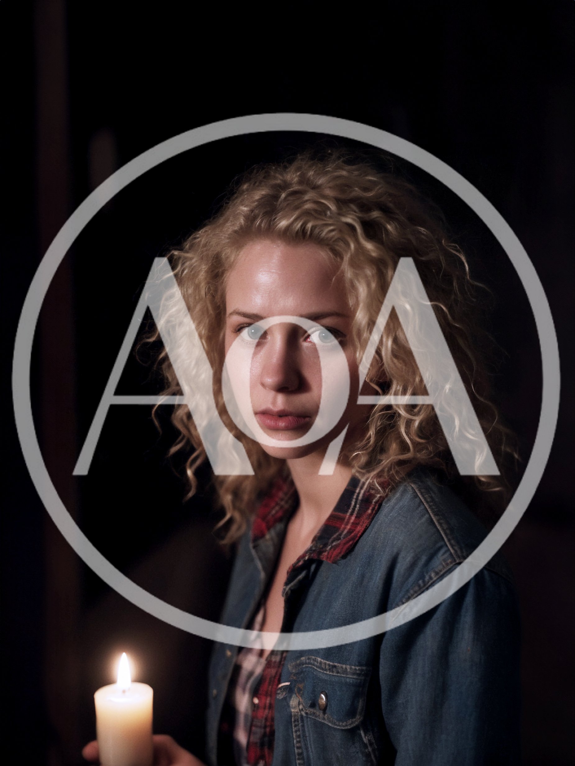 Young Woman Holding A Candle In The Dark