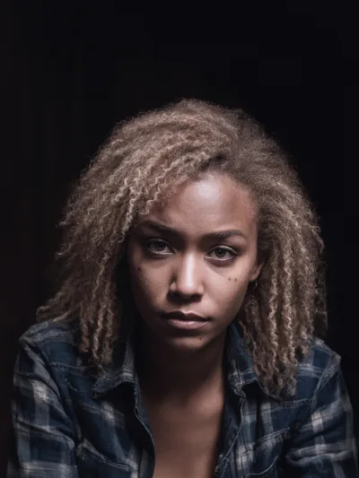 Portrait Of A Young Woman With Curly Blonde Hair
