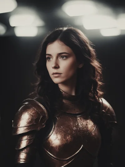 Portrait Of A Young Woman In Medieval Bronze Armor