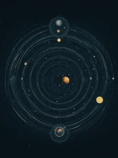 Abstract Celestial Map With Concentric Planetary Orbits