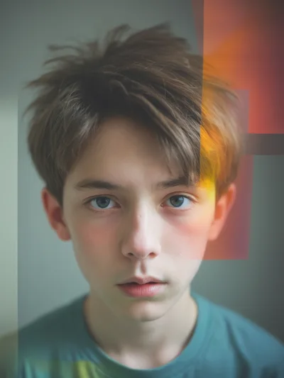 Portrait Of A Young Boy With Artistic Light Overlay
