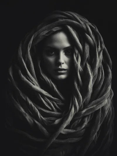 Portrait Of A Woman Wrapped In Thick Fabric