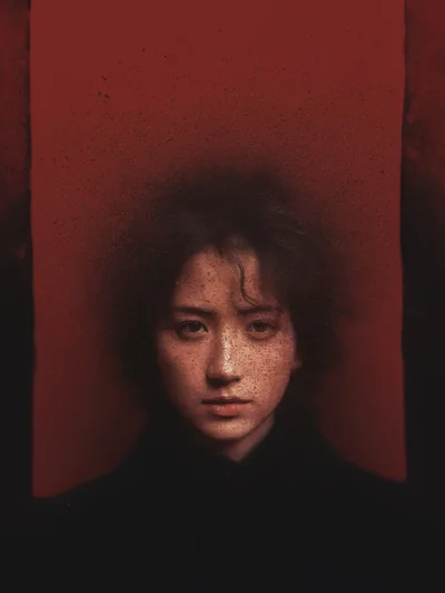 Portrait Of A Young Woman With Textured Red Background