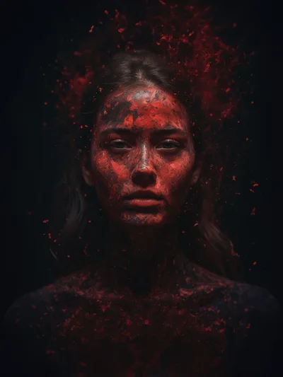 Portrait Of A Woman Covered In Red Paint