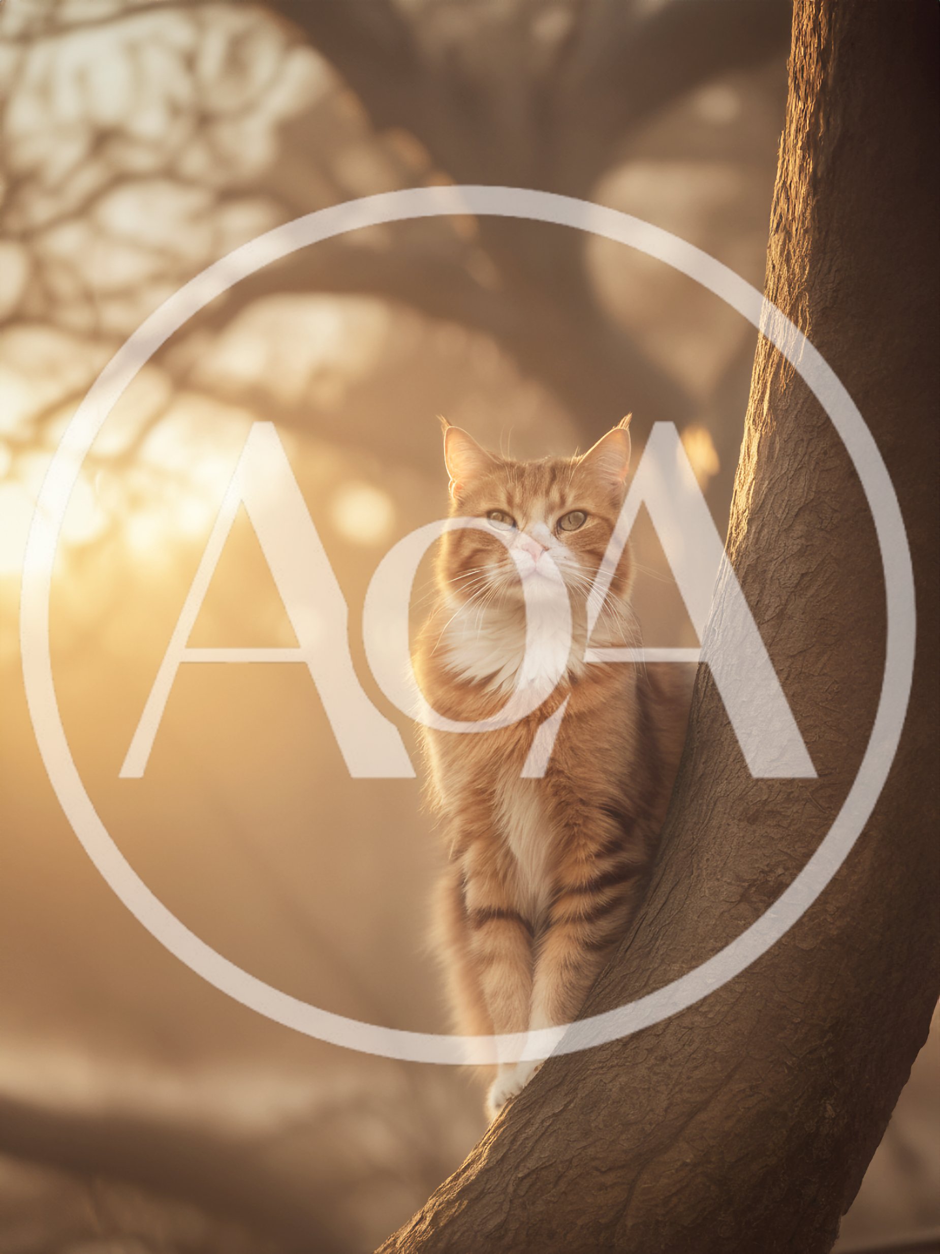 Ginger Tabby Cat Perched On A Tree Trunk