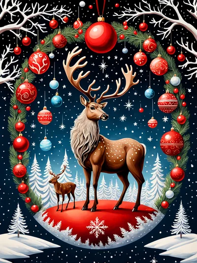 Majestic Reindeer Standing In A Festive Christmas Wreath