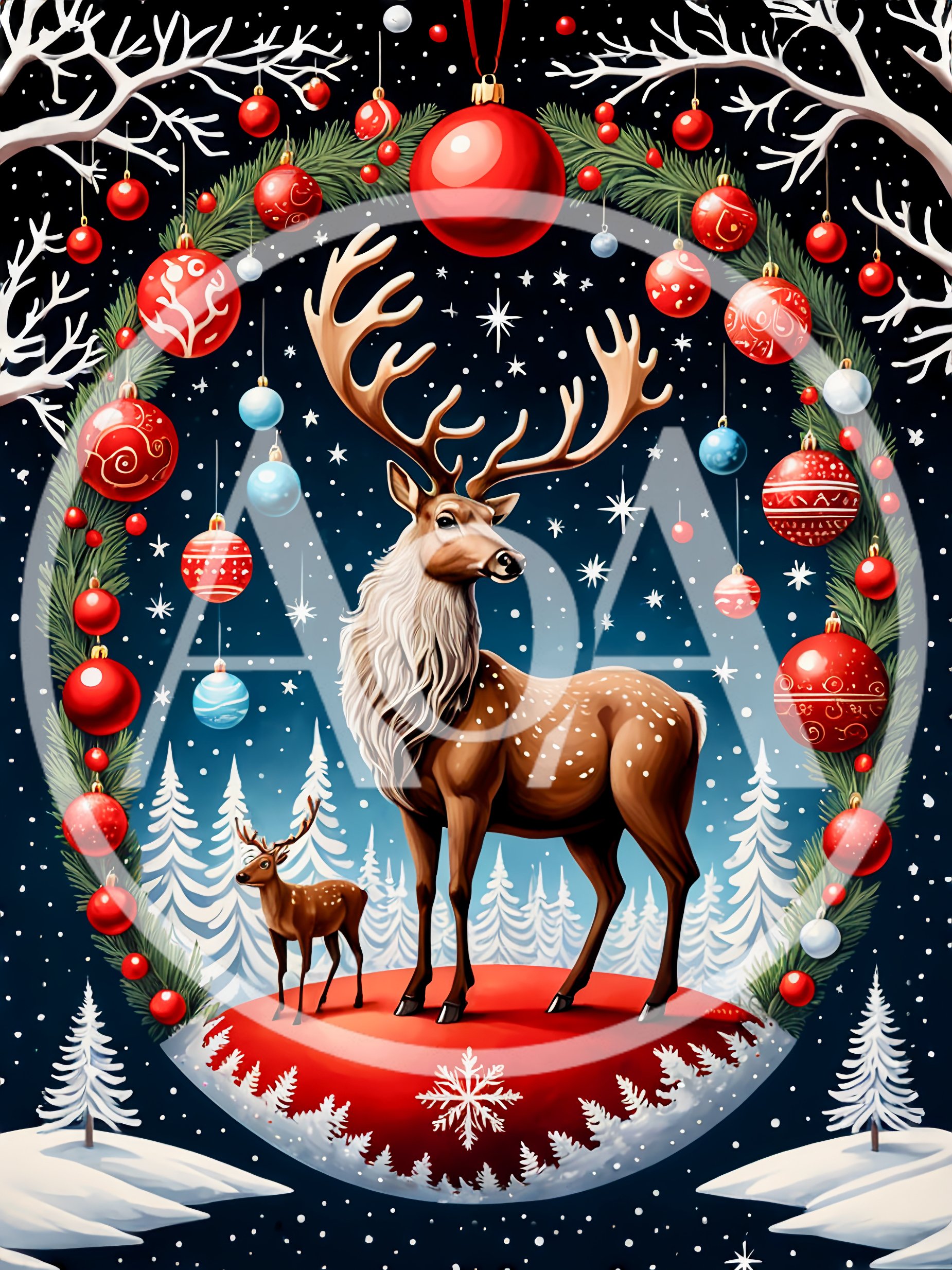 Majestic Reindeer Standing In A Festive Christmas Wreath
