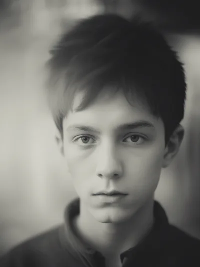 Portrait Of A Young Boy With Serious Expression