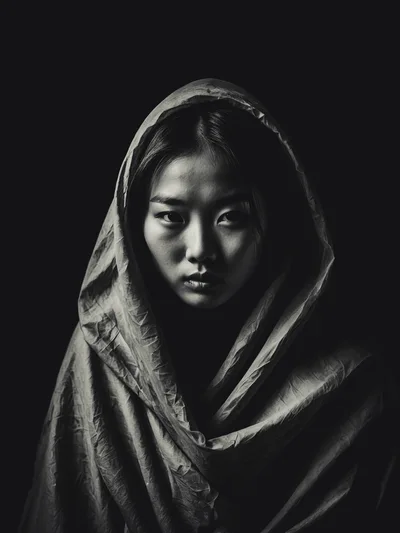 Portrait Of A Young Asian Woman In A Headscarf