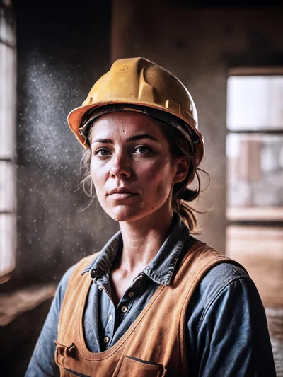 Portrait Of A Female Construction Worker In A Factory