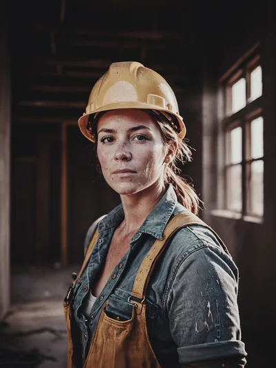 Portrait Of A Female Construction Worker In Hard Hat