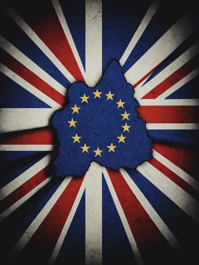 European Union Map Overlaid On A British Flag Background