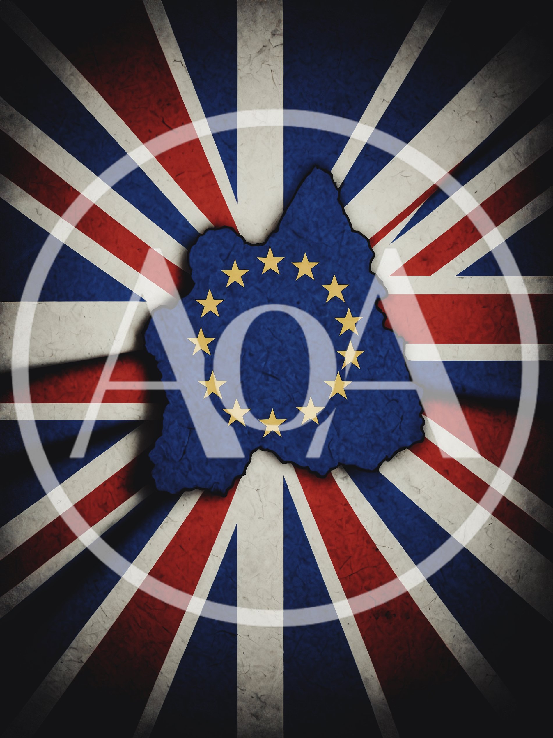 European Union Map Overlaid On A British Flag Background