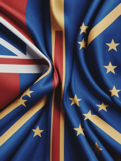 Woven Fabric Flags Of United Kingdom And European Union