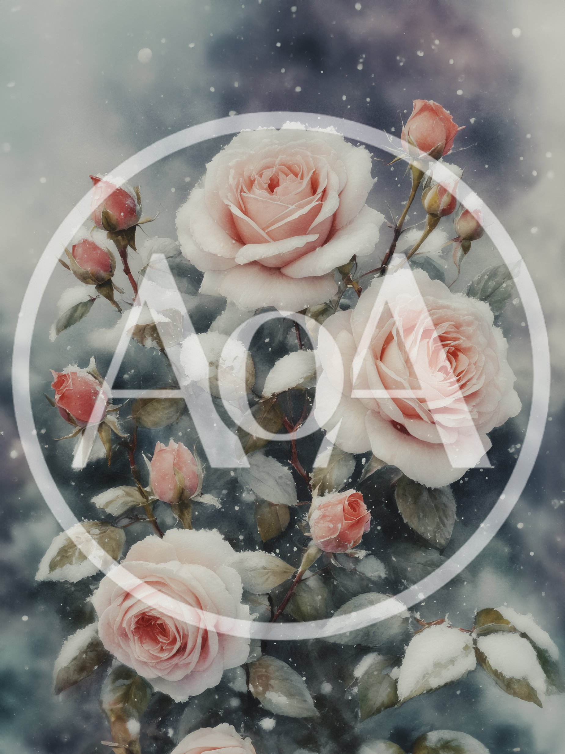 Pale Pink Roses Covered In Winter Snow