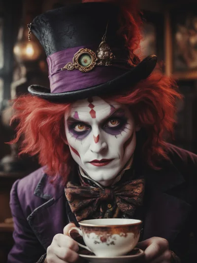 Mad Hatter Character Portrait With Tea Cup