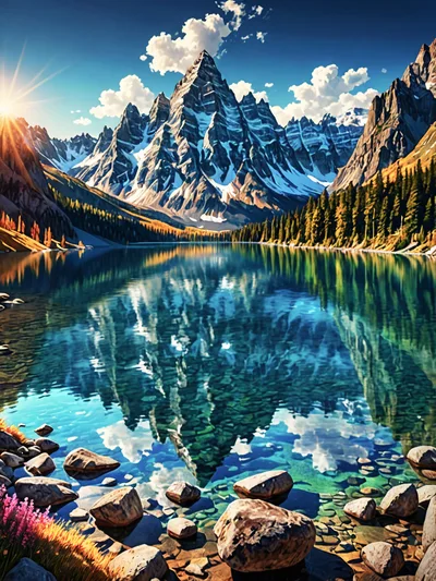 Majestic Mountain Lake Reflection At Sunrise