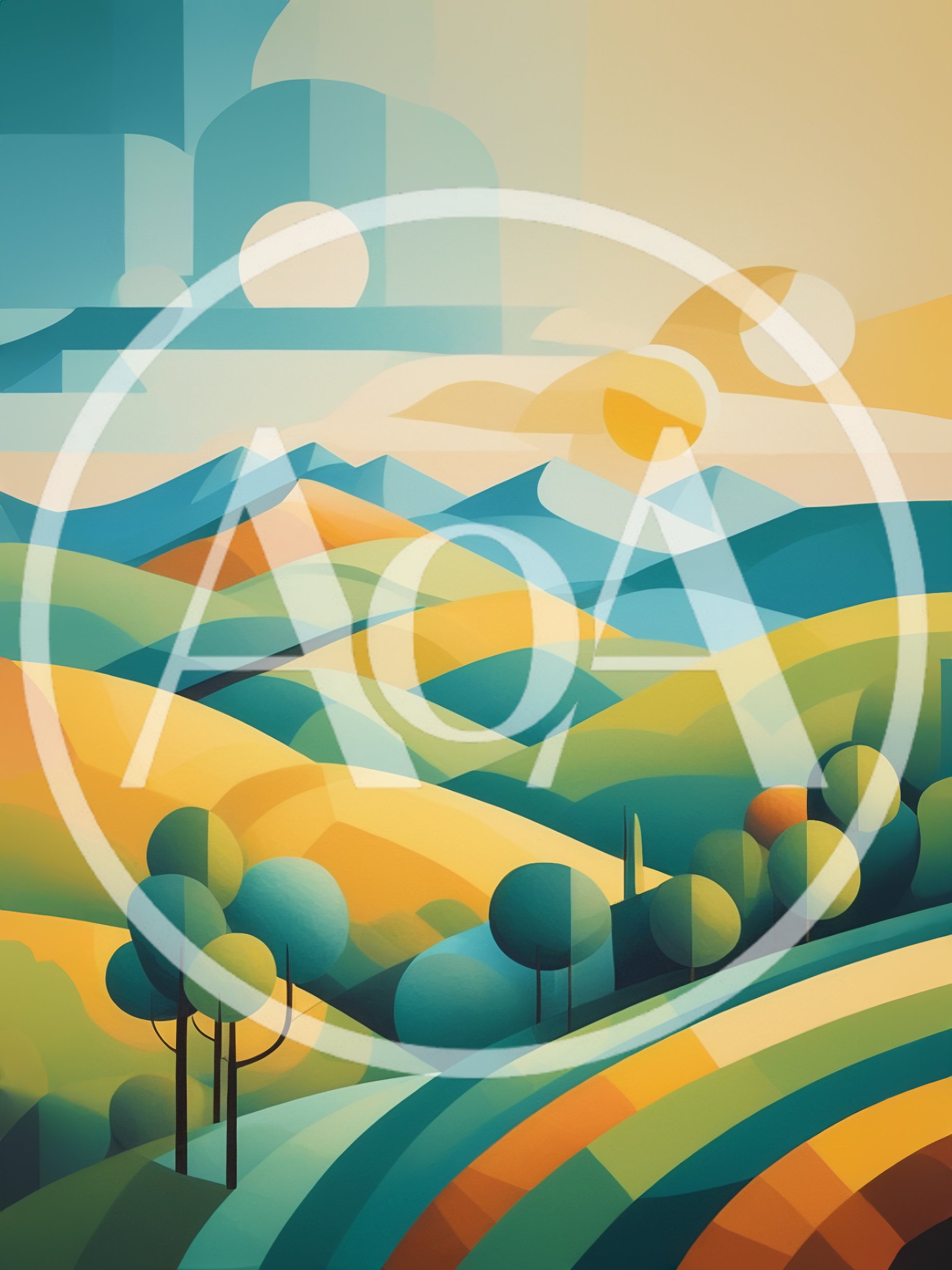 Abstract Geometric Landscape With Rolling Hills And Mountains