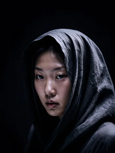 Portrait Of A Young Asian Woman Wearing A Hood