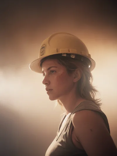Portrait Of A Female Construction Worker In Dusty Light