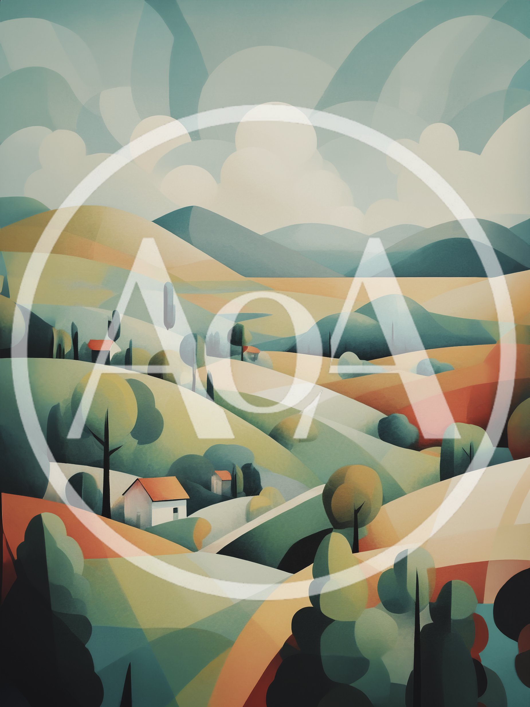 Stylized Digital Illustration Of Rolling Tuscan Hills