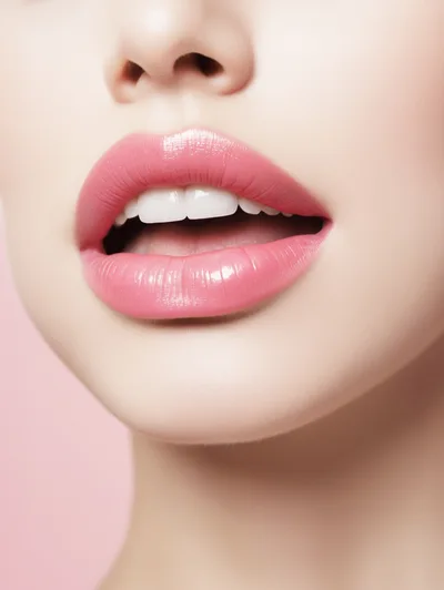Close Up Of Woman With Glossy Pink Lips