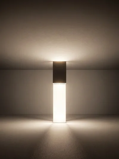 Minimalist Illuminated Pillar In A Dark Room