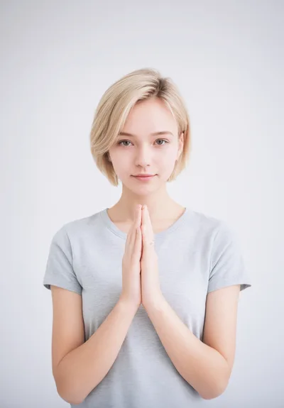 Young Woman With Short Blonde Hair Praying
