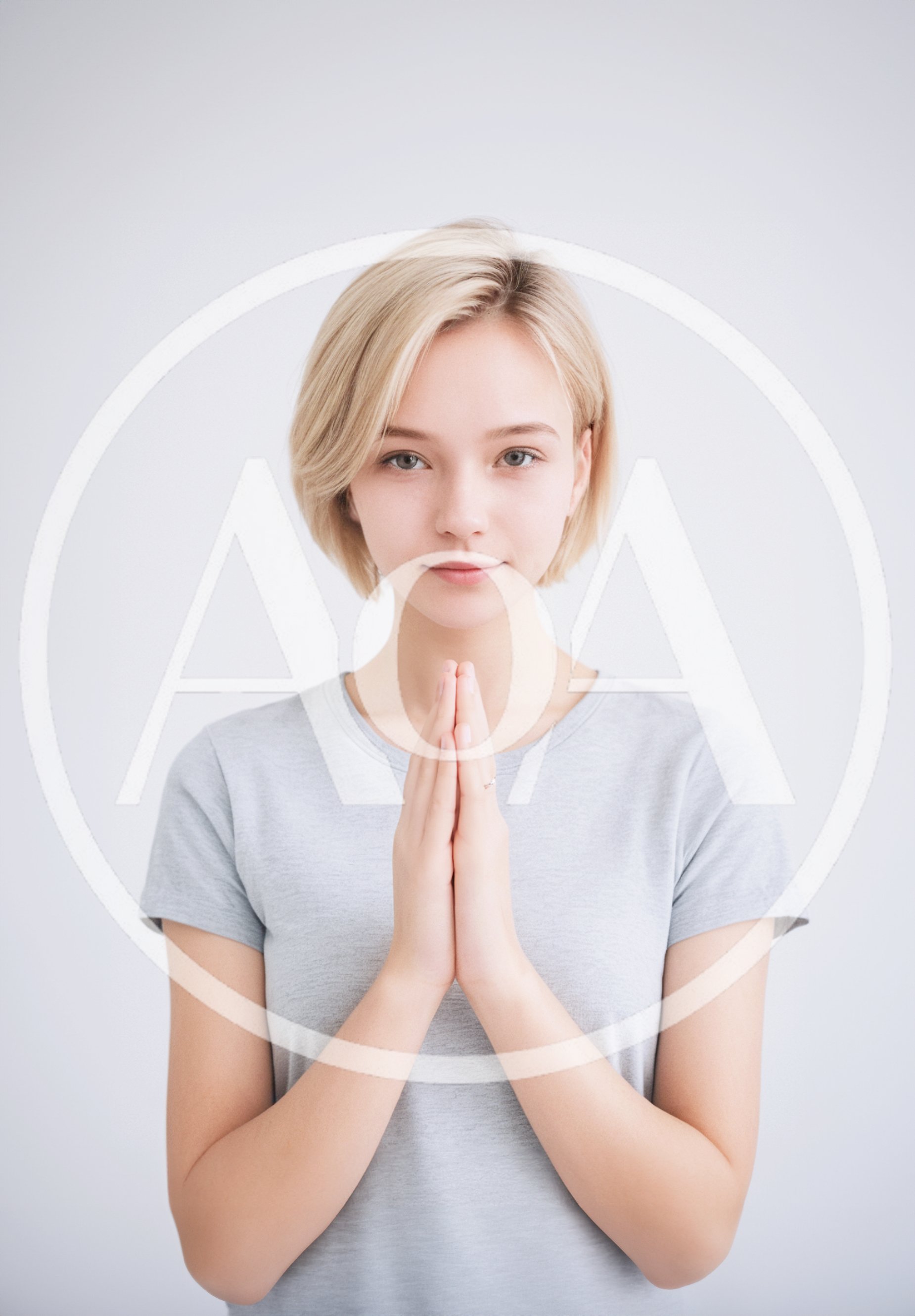Young Woman With Short Blonde Hair Praying