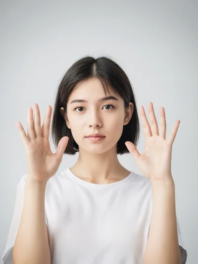 Young Asian Woman Showing Open Palms