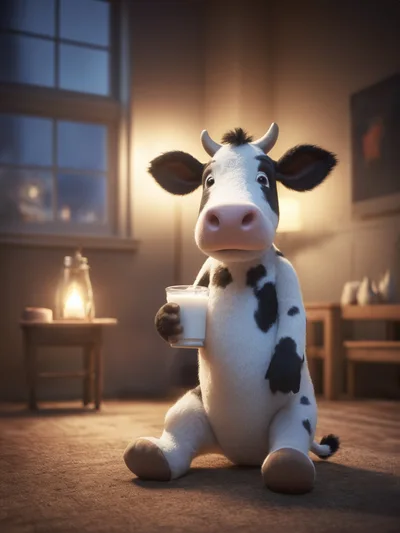 Cute Cartoon Cow Holding A Glass Of Milk