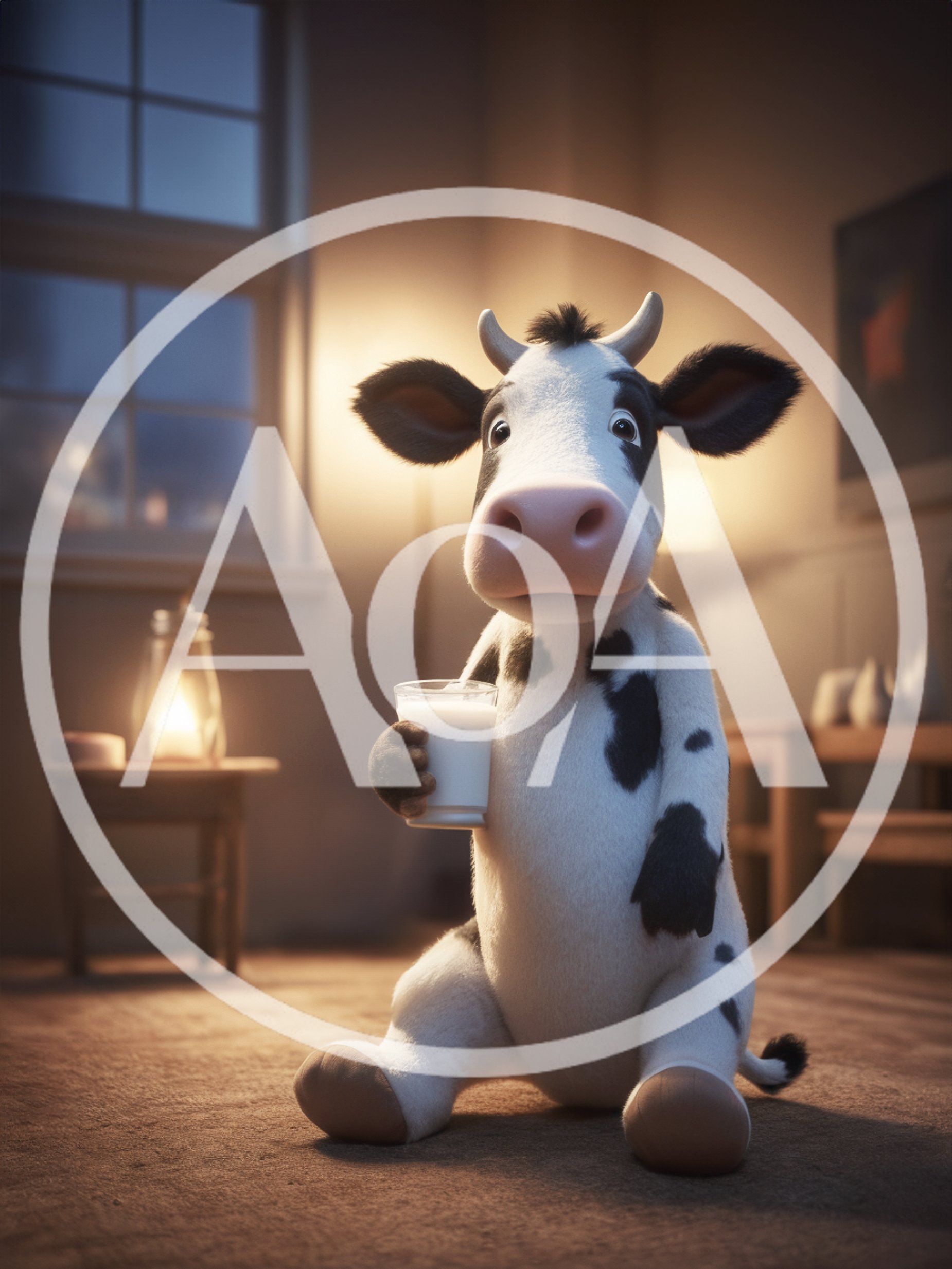 Cute Cartoon Cow Holding A Glass Of Milk