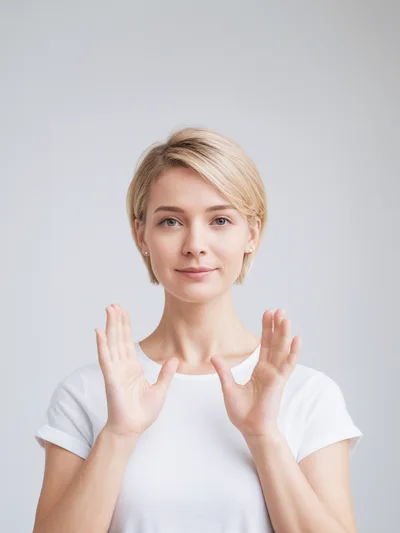 Young Woman Gesturing With Open Hands