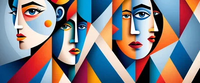 Abstract Cubist Portrait Featuring Multiple Stylized Faces