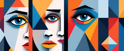 Abstract Geometric Portrait Of Three Women Faces