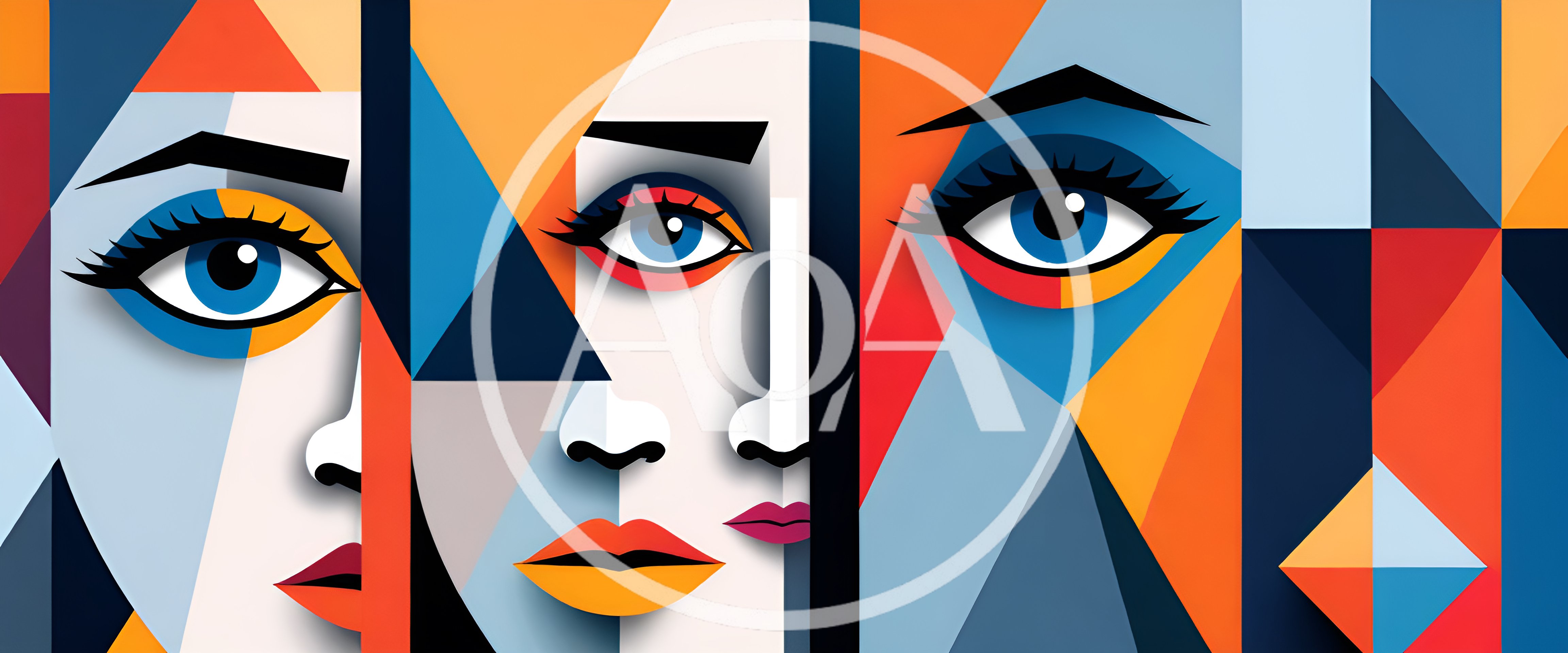 Abstract Geometric Portrait Of Three Women Faces