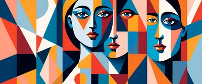 Abstract Cubist Portrait Of Three Women