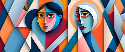 Abstract Cubist Portrait Of Two Stylized Faces