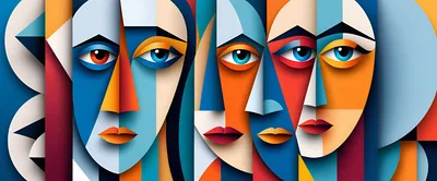 Abstract Cubist Portrait Of Four Stylized Faces