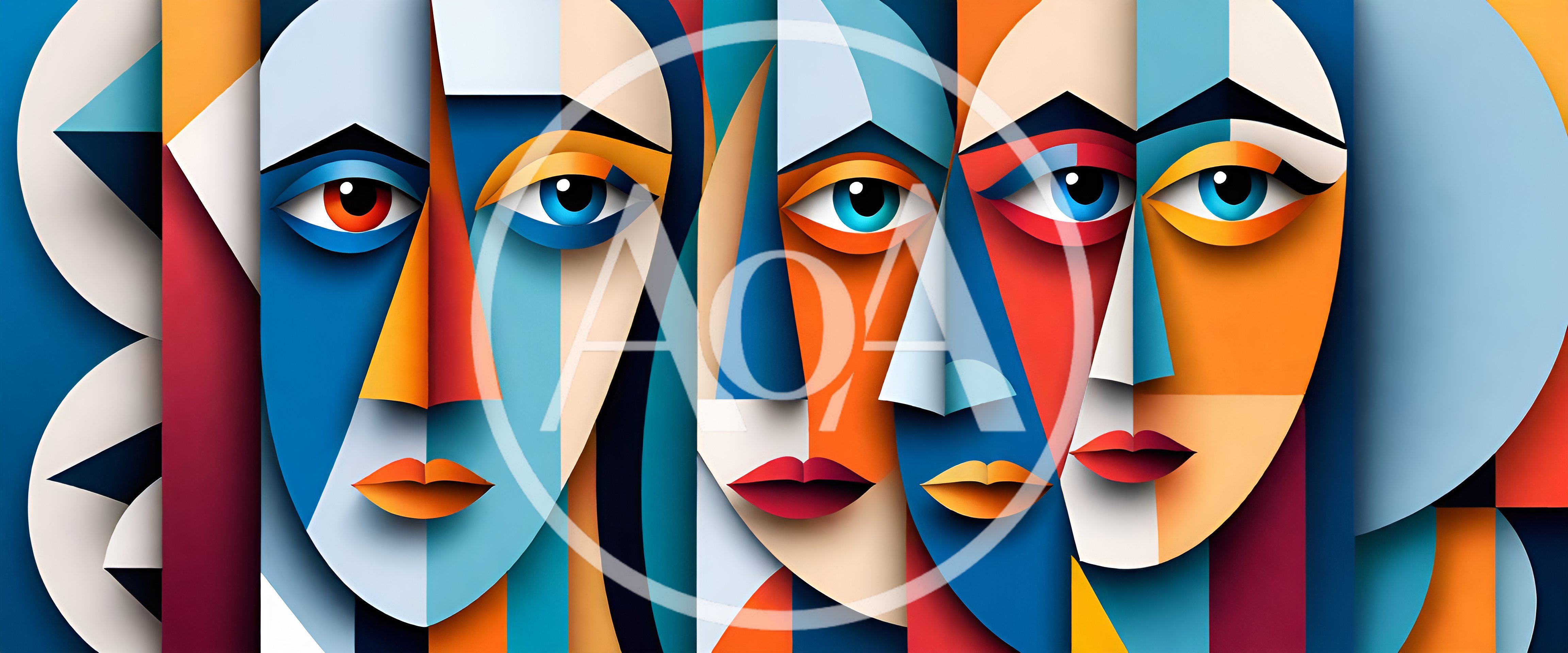 Abstract Cubist Portrait Of Four Stylized Faces