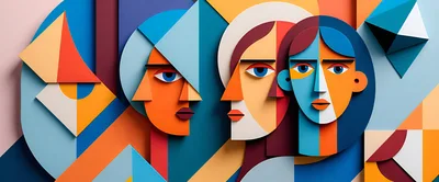 Abstract Cubist Portrait Illustration Of Three Faces