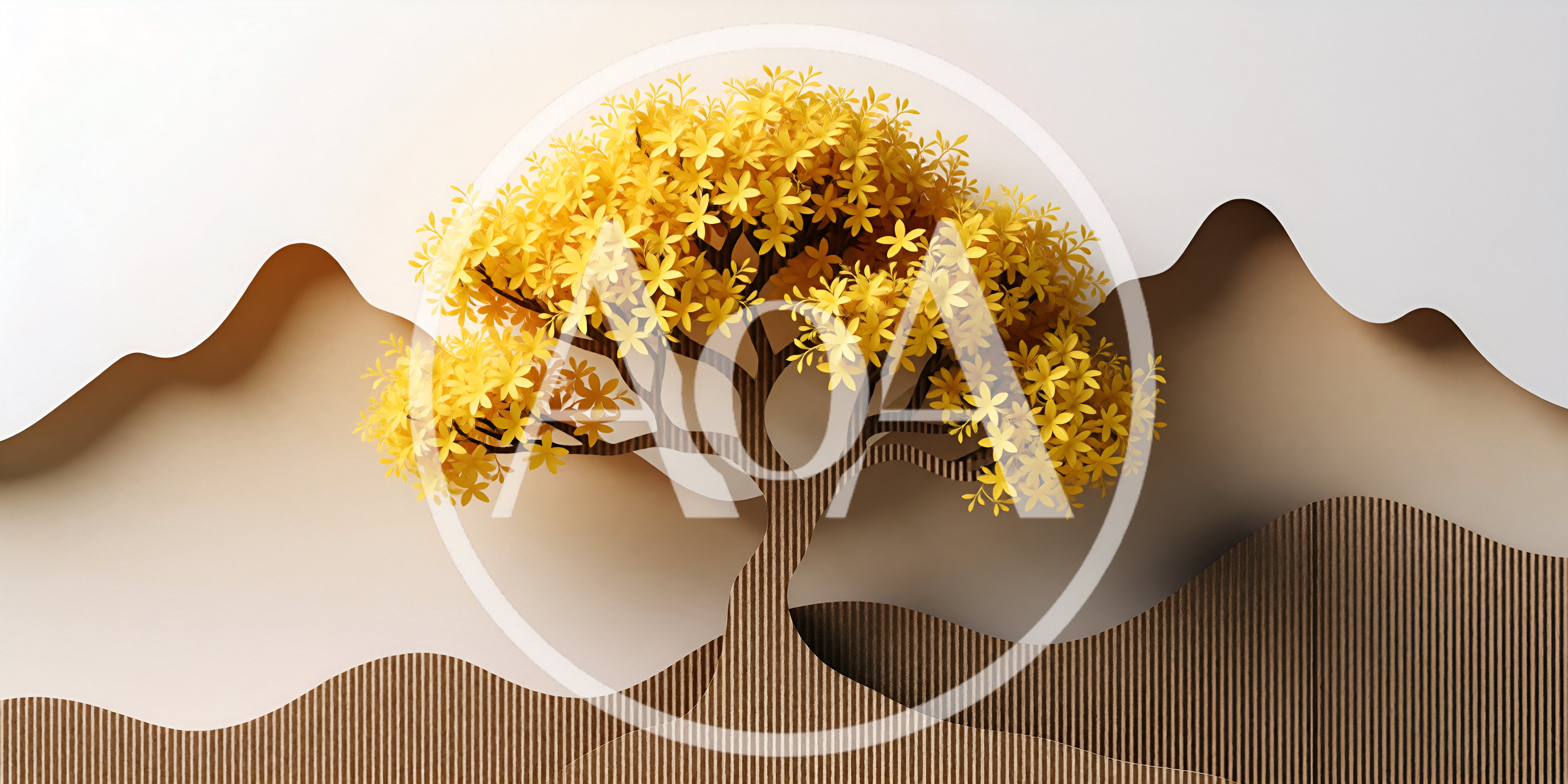 Paper Cutout Style Tree With Yellow Flowers