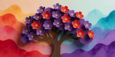 Paper Craft Tree With Colorful Floral Blossoms