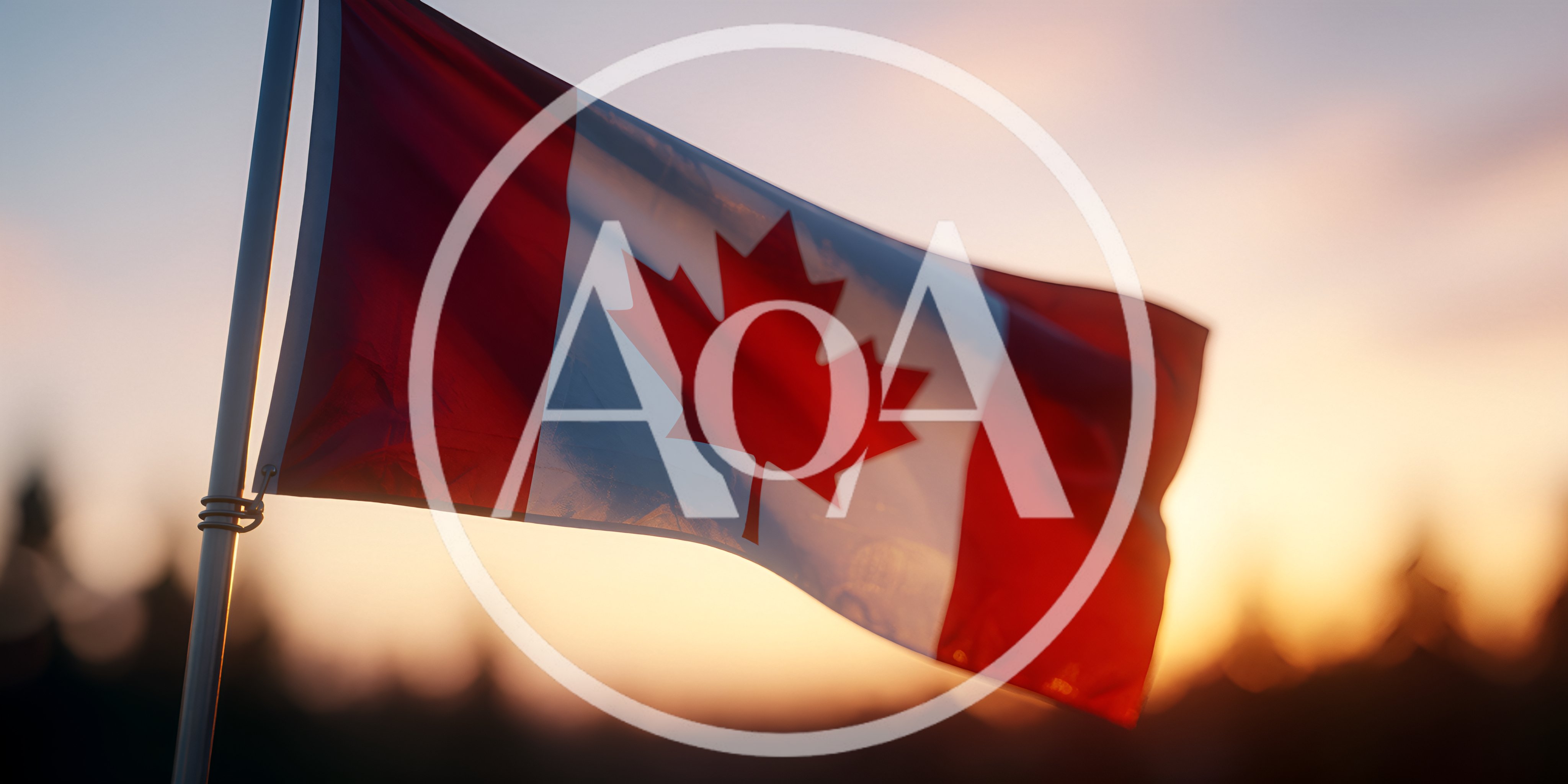 Canadian Flag Waving Against A Sunset Sky