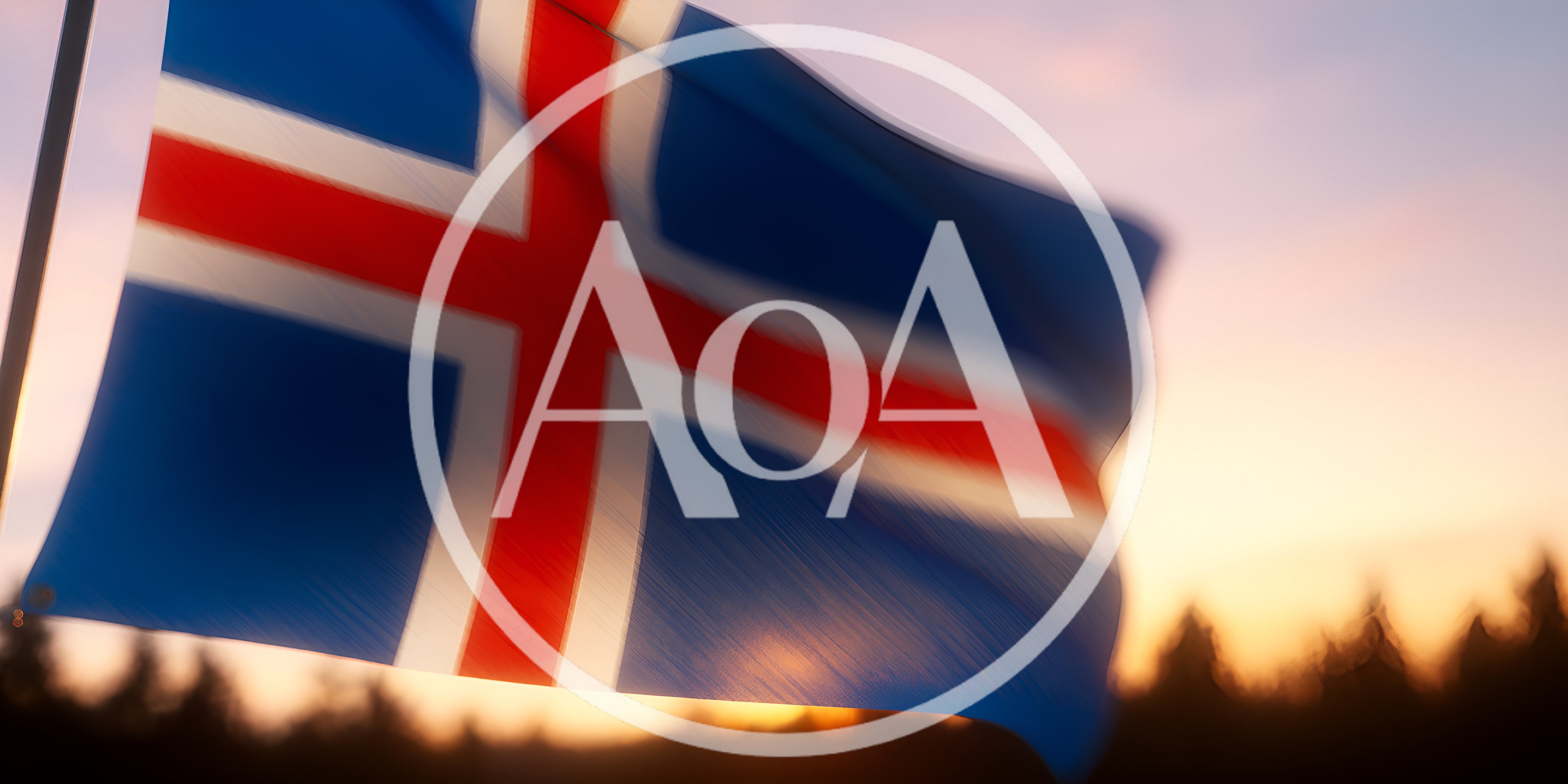 Icelandic Flag Waving Against A Sunset Sky