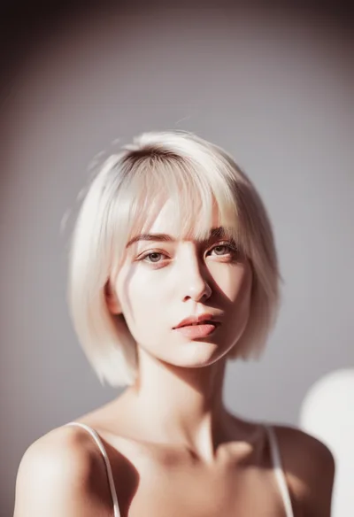 Portrait Of A Young Woman With Blonde Bob Hair