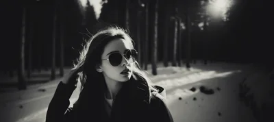 Young Woman Wearing Sunglasses In Snowy Forest