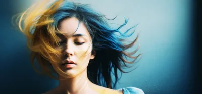 Portrait Of A Woman With Blue And Yellow Hair