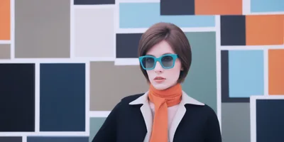 Stylish Woman Wearing Turquoise Sunglasses and Orange Scarf